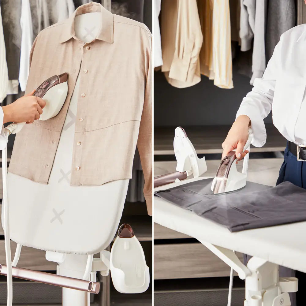 جهاز متكامل للكي بالبخار والكي العادي، مع لوح كي متعدد الأوضاع.